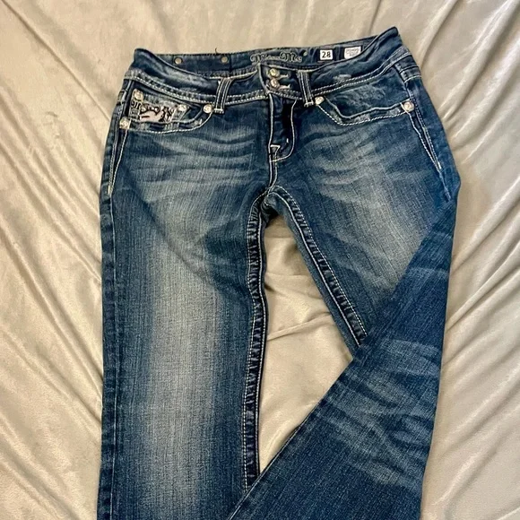 Miss Me Blue Boot Cut Jeans with Distressed Details - Picture 2 of 8